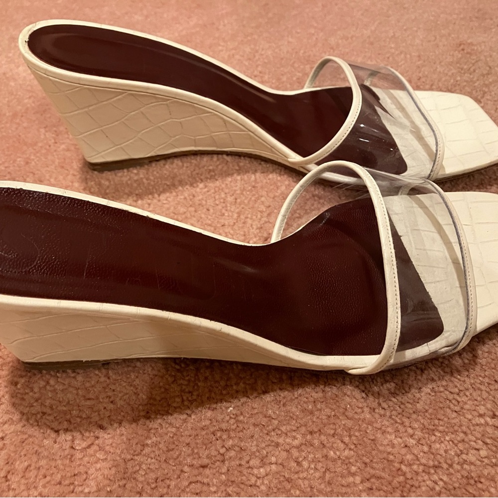 STAUD White/clear crocodile leather embossed, wedge sandals European Size 41